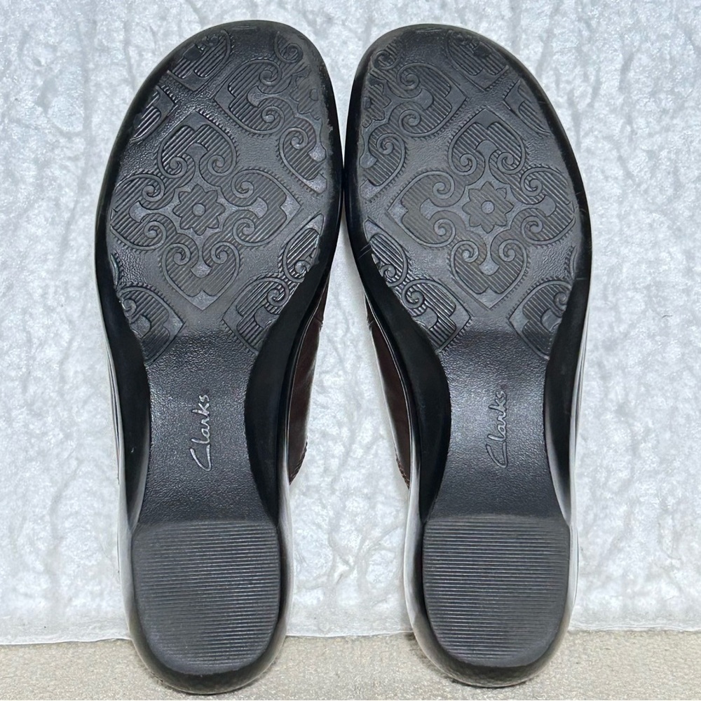 Clarks Womens Brown Leather Slip On Mule Clogs Wedge Shoes SZ US 7 M - Picture 8 of 12